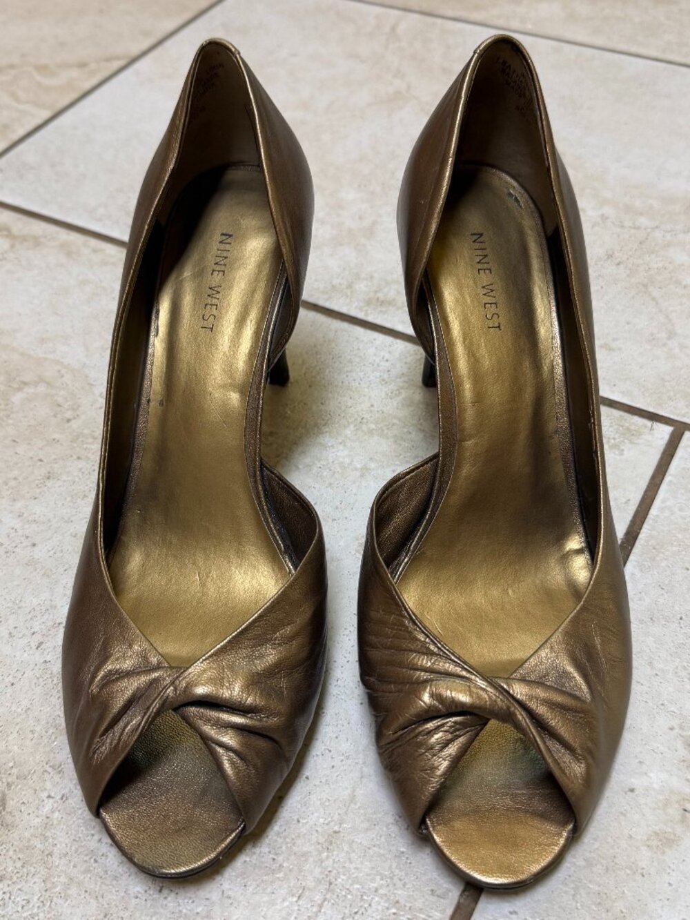 Nine West Metallic Bronze Leather Peep-Toe Pumps